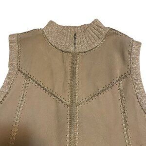 Erika Suede Leather Sweater Vest Women Medium Tan Full Zip Knit